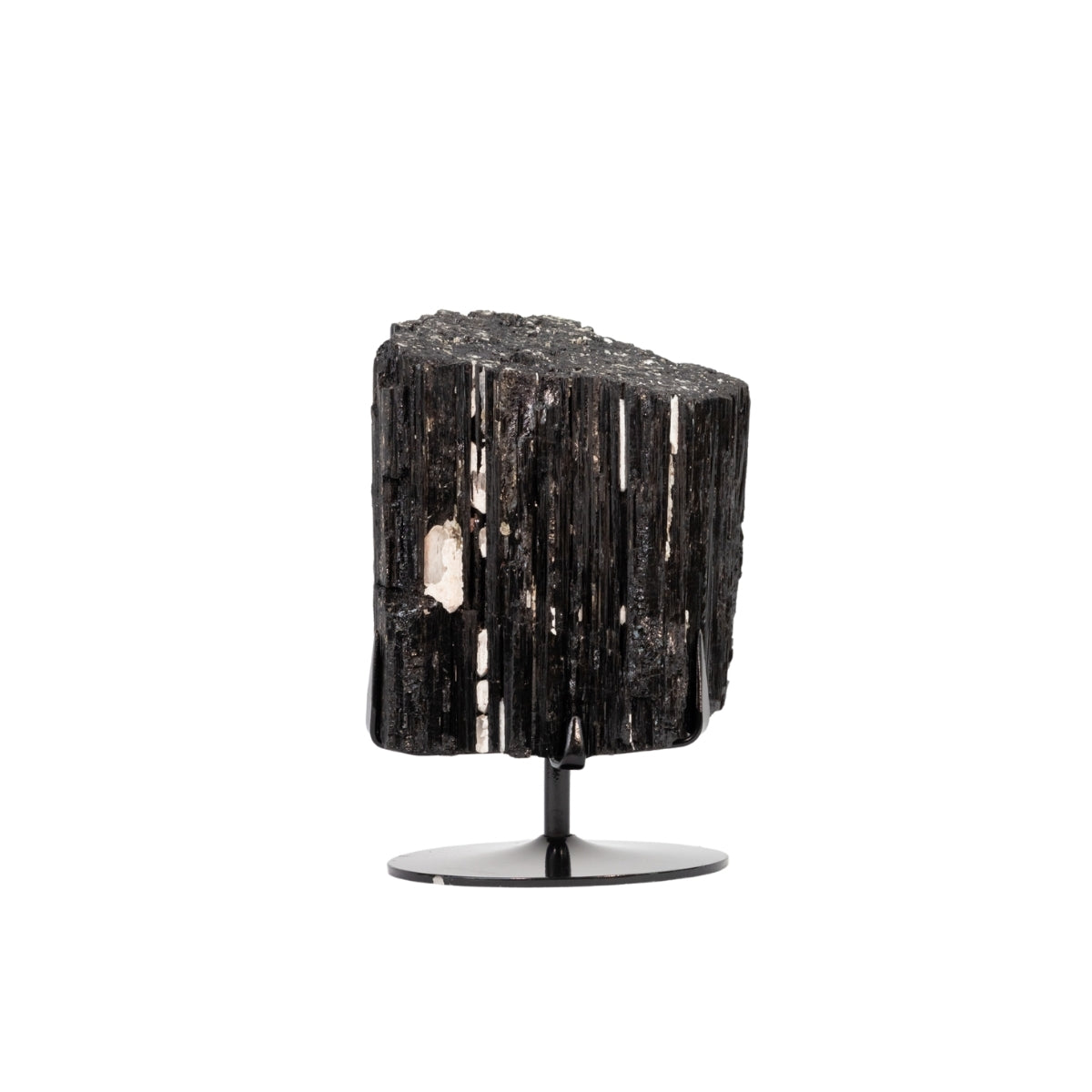 Pedra Turmalina Negra Bruta Grande na Base Metal Preto 4,580 kg