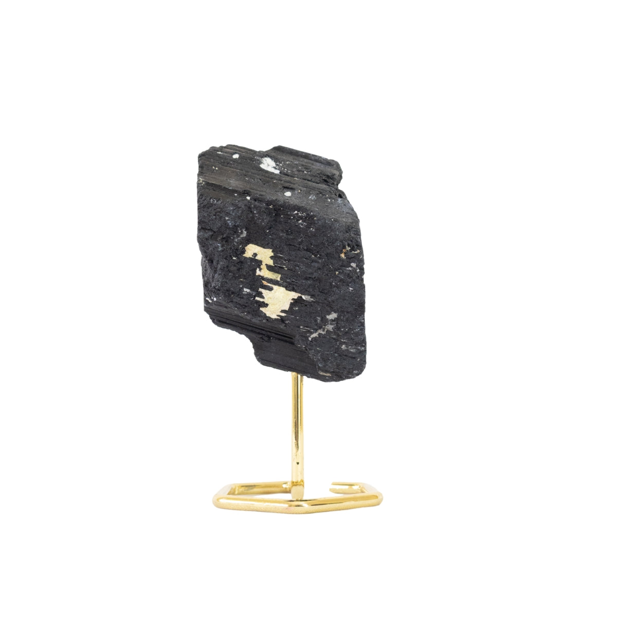 Pedra Turmalina Negra Bruta na Base Metal Banho Ouro 480 gramas