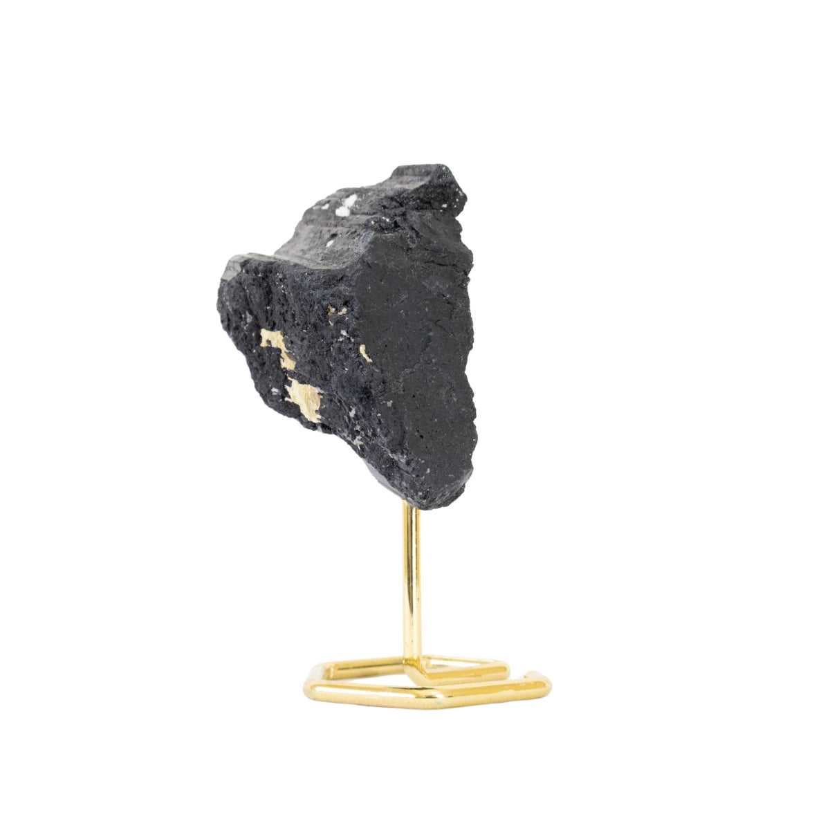 Pedra Turmalina Negra Bruta na Base Metal Banho Ouro 480 gramas