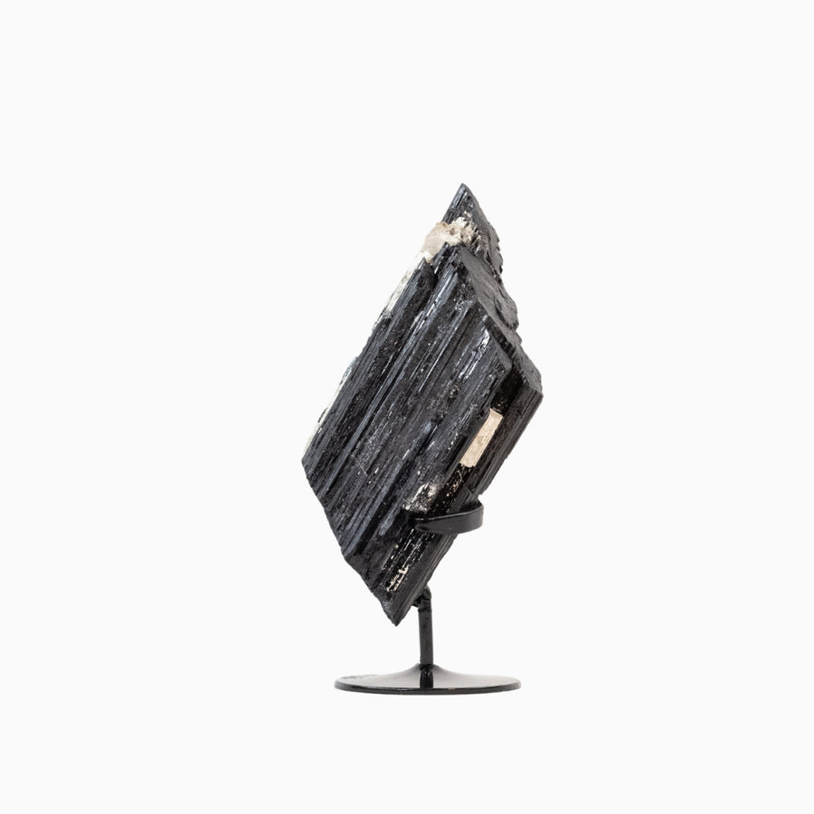 Pedra Turmalina Negra Bruta na Base Metal Preto 1,894 kg