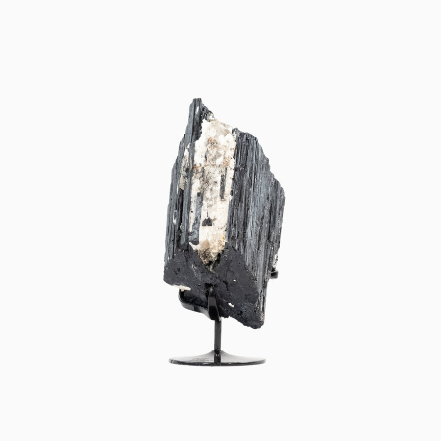 Pedra Turmalina Negra Bruta na Base Metal Preto 1,952 kg