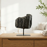 Pedra Turmalina Negra Bruta na Base Metal Preto Fosco 2,660 kg