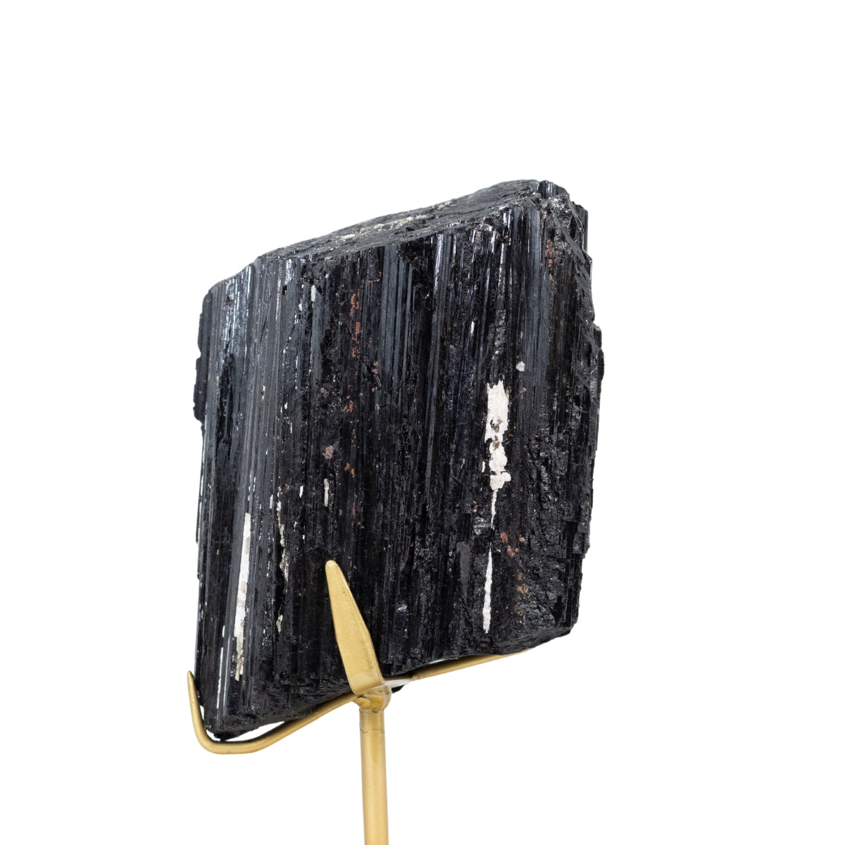 Pedra Turmalina Negra Grande Bruta na Base Metal Cor Dourado 8,100 kg