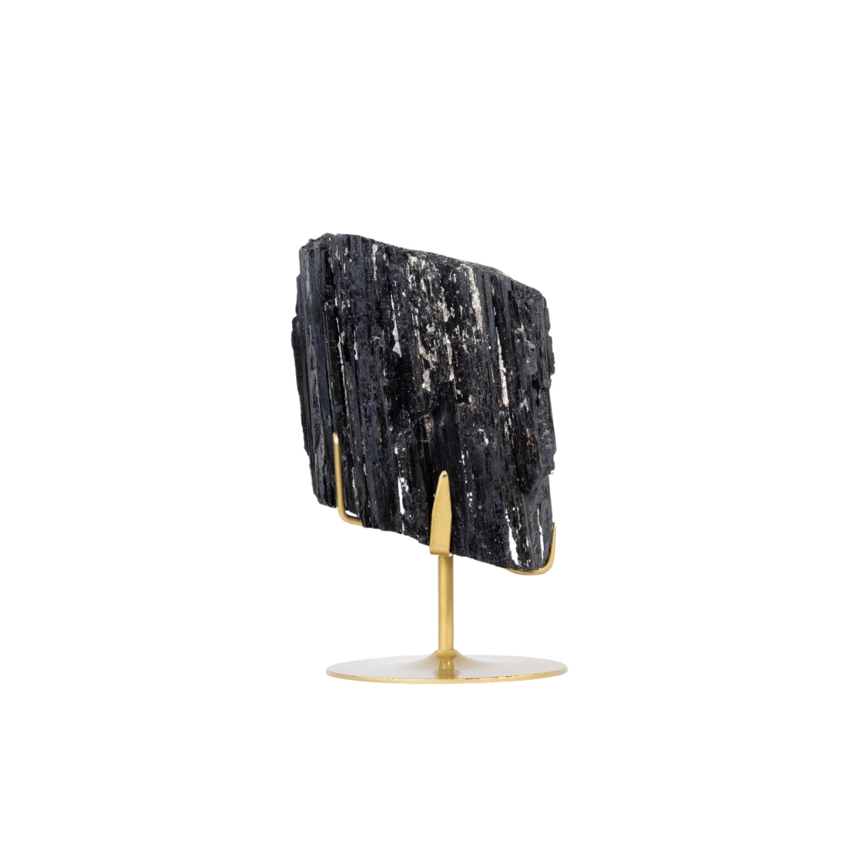 Pedra Turmalina Negra Grande Bruta na Base Metal Cor Dourado 8,100 kg