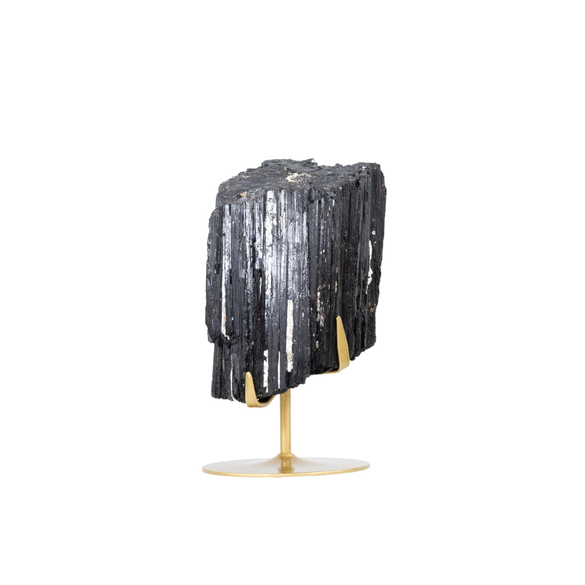 Pedra Turmalina Negra Grande Bruta na Base Metal Cor Dourado 8,100 kg