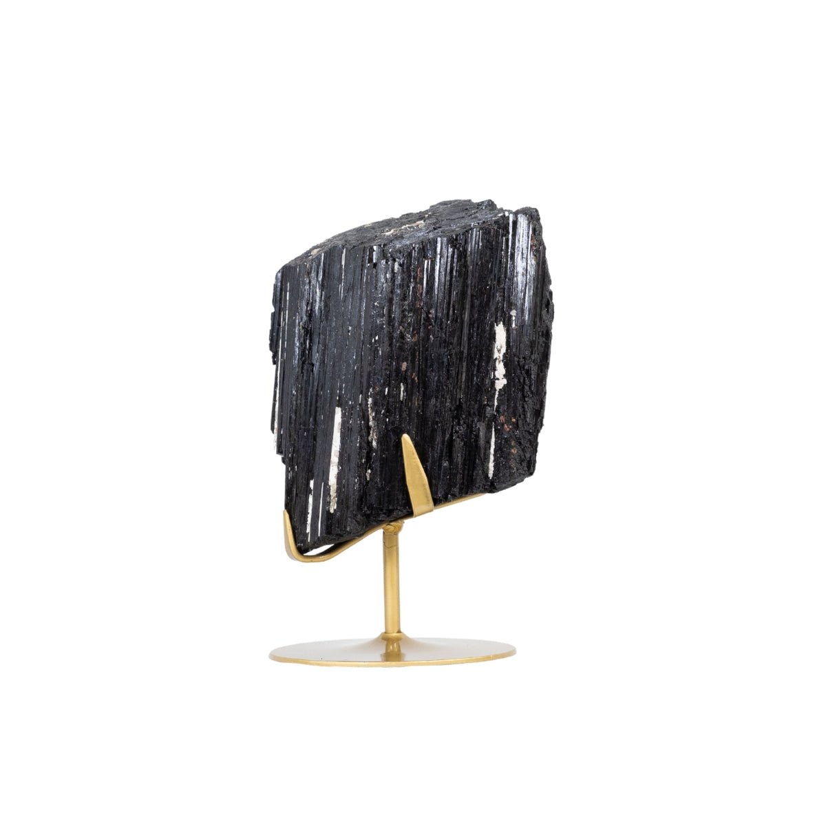 Pedra Turmalina Negra Grande Bruta na Base Metal Cor Dourado 8,100 kg
