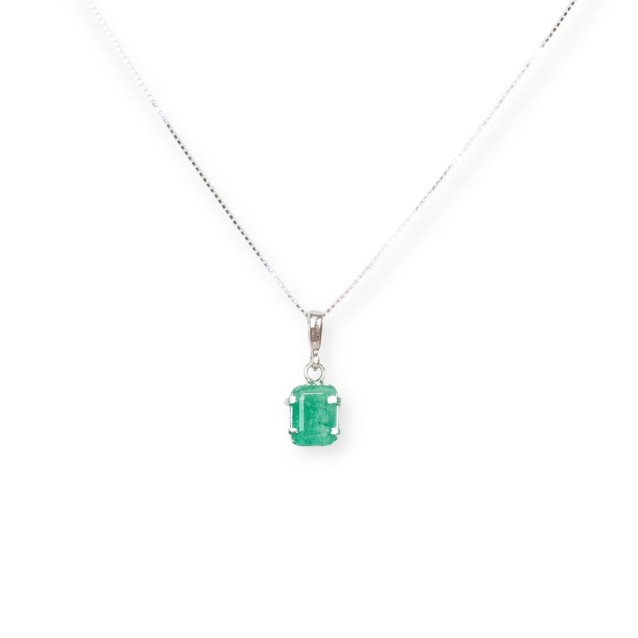 Pingente Pedra Esmeralda Colombiana Natural Prata 950 - Retangular 4 quilates