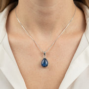 Pingente Pedra Tanzanita Natural, Cabochão Gota em Prata 925