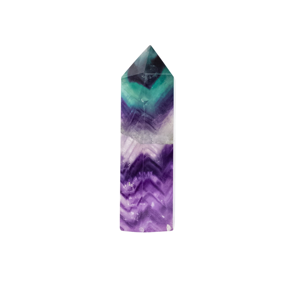 Ponta Fluorita Multicolorida (arco-íris), tons roxo e verde, polida, 278 gramas