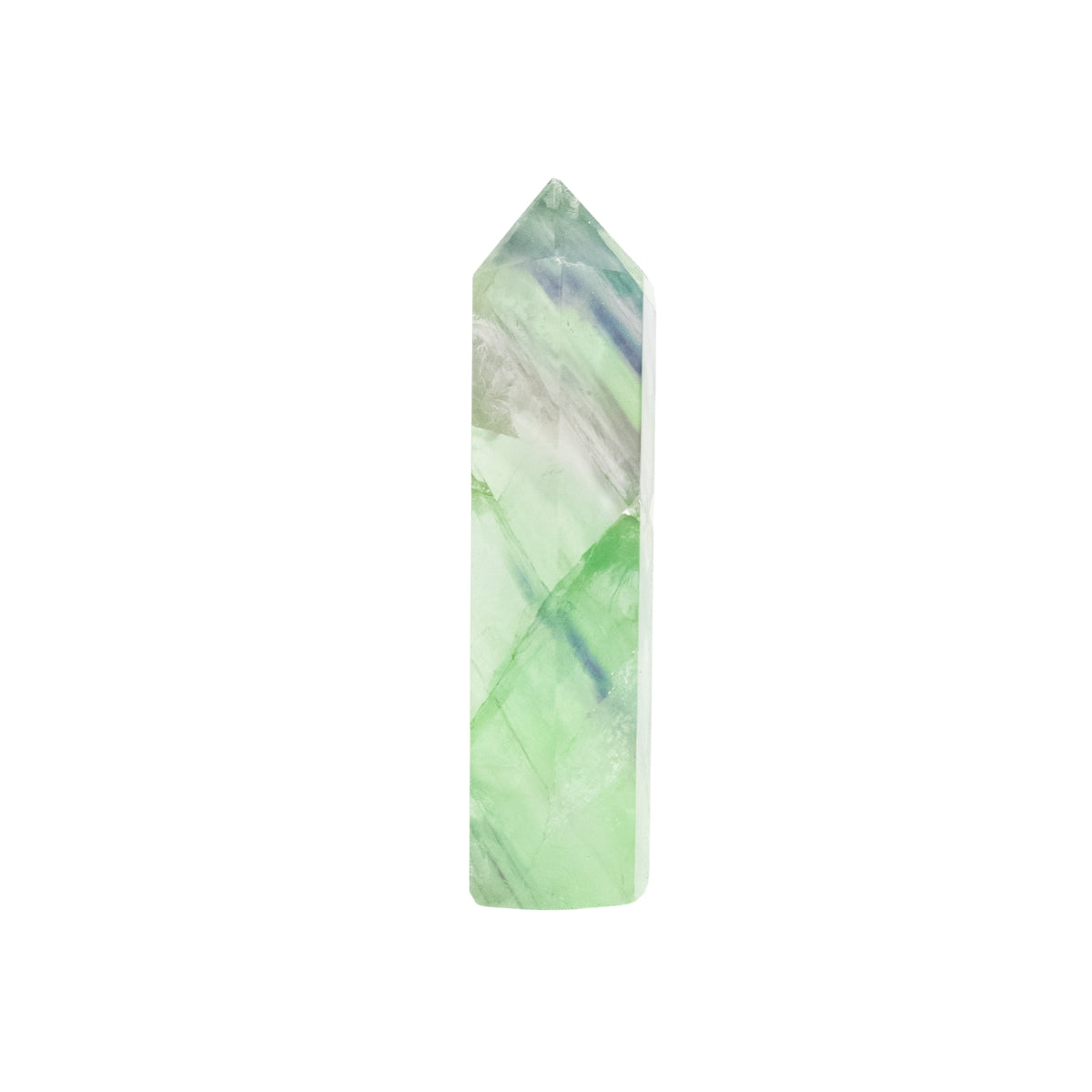 Ponta Fluorita Multicolorida (arco-íris), tons verde cristalizada, polida, 216 gramas