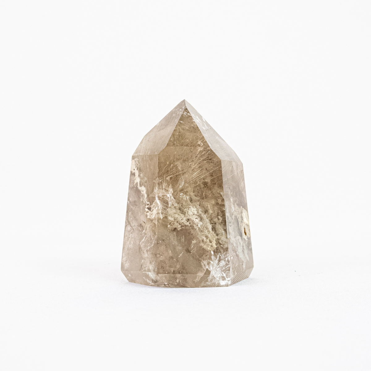 Ponta de Citrino Natural Polido com Inclusões de Rutilo e Phantom 674 gramas