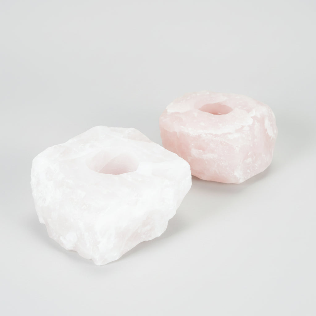 Porta Velas Quartzo Rosa Bruto