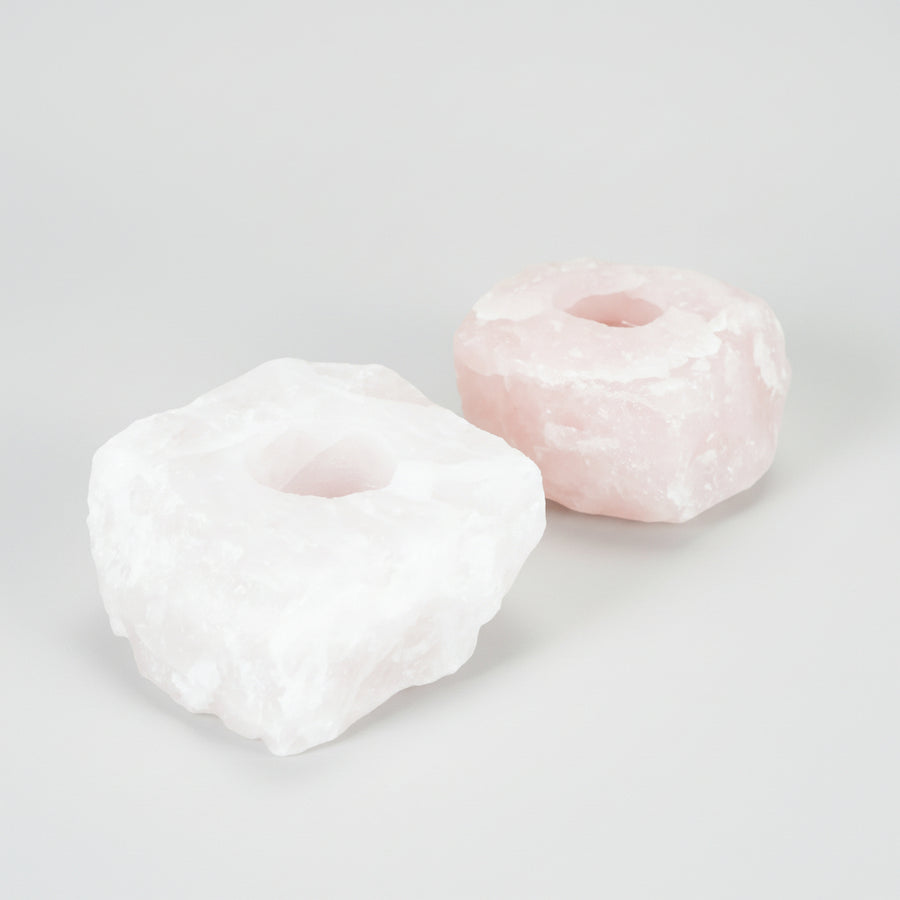 Porta Velas Quartzo Rosa Bruto