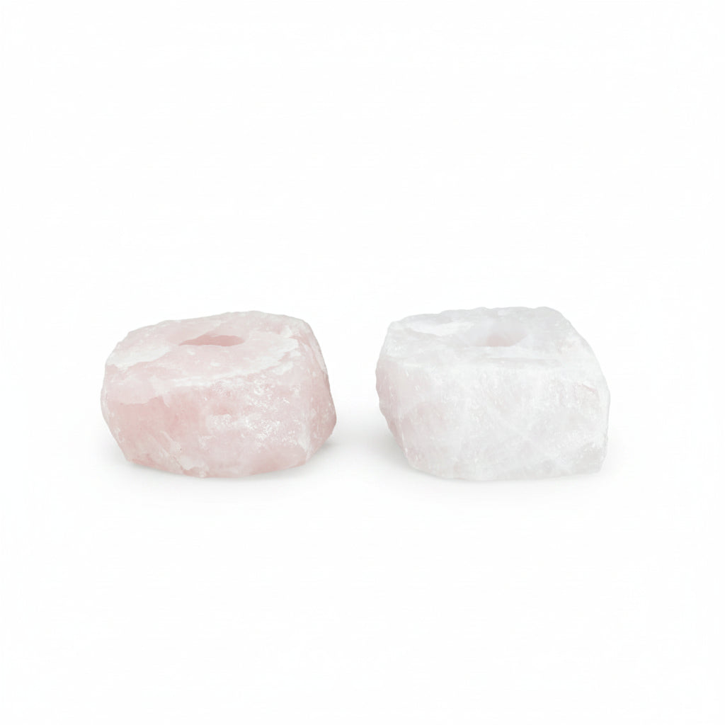 Porta Velas Quartzo Rosa Bruto