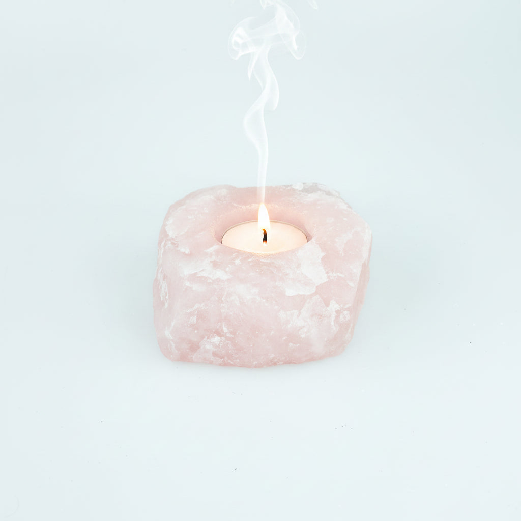 Porta Velas Quartzo Rosa Bruto