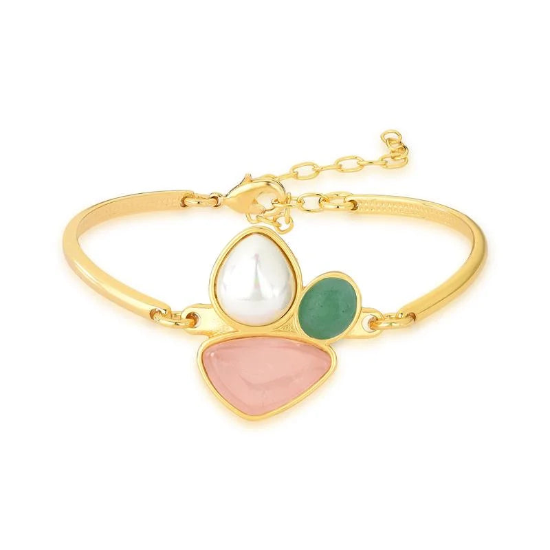 Pulseira Bold em Quartzo Rosa, Quartzo Verde e Pérola Banho Ouro 24k