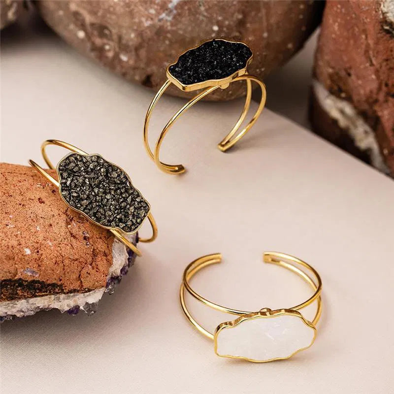 Pulseira Pedra Turmalina Negra Banho Ouro Ajustável