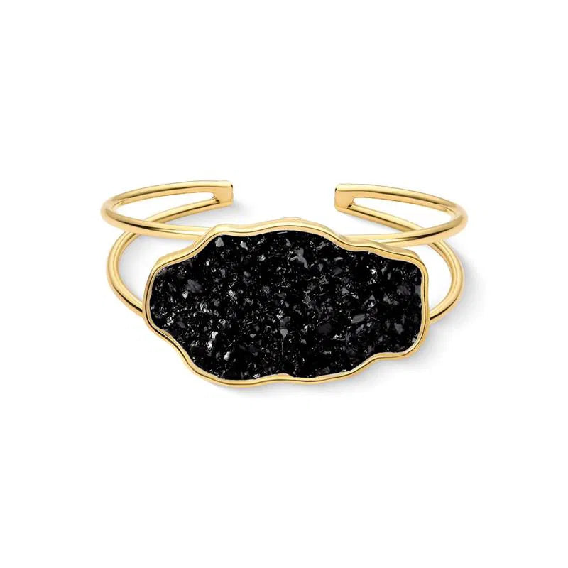 Pulseira Pedra Turmalina Negra Banho Ouro Ajustável