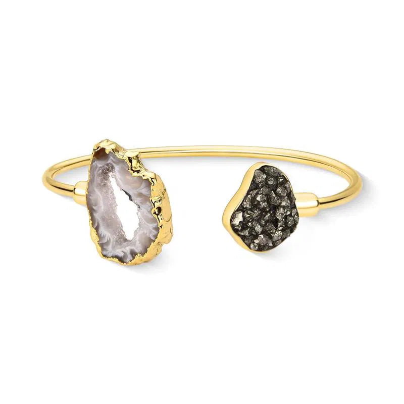 Pulseira Pirita com Geodo de Ágata Natural Banho Ouro