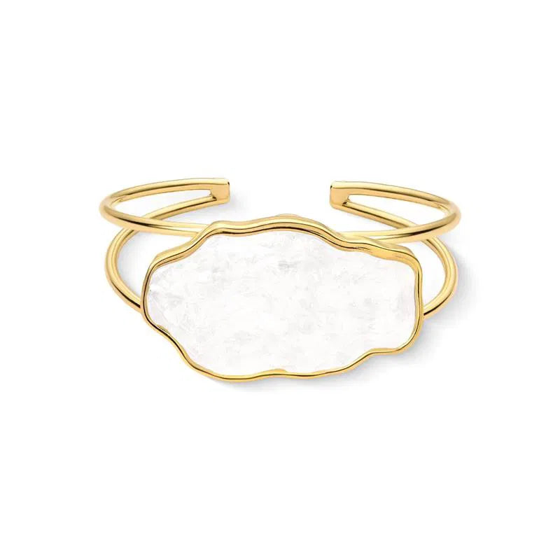Pulseira Pedra Selenita Branca Banho Ouro Ajustável