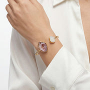 Pulseira Selenita Branca com Geodo de Ágata Natural Banho Ouro