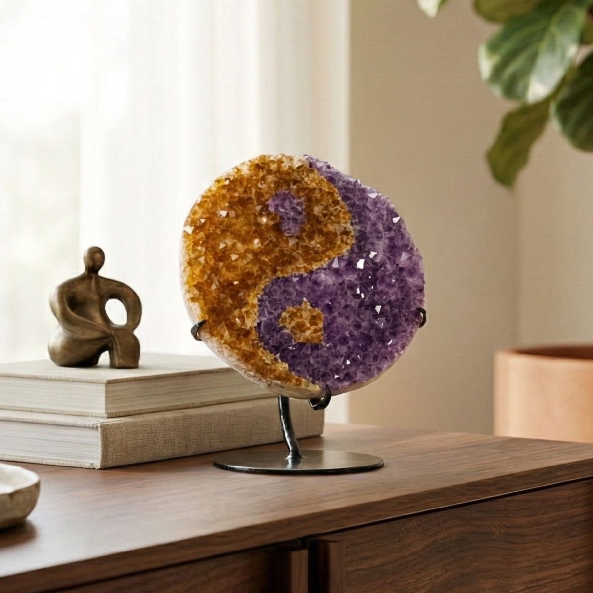 Yin Yang Drusa de Ametista e Citrino na Base Metal Preto 4,750 kg