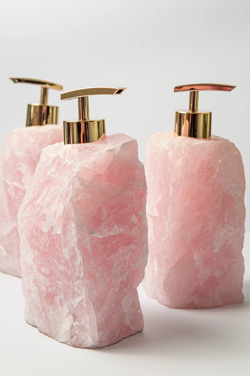 Saboneteira Quartzo Rosa Banho Ouro