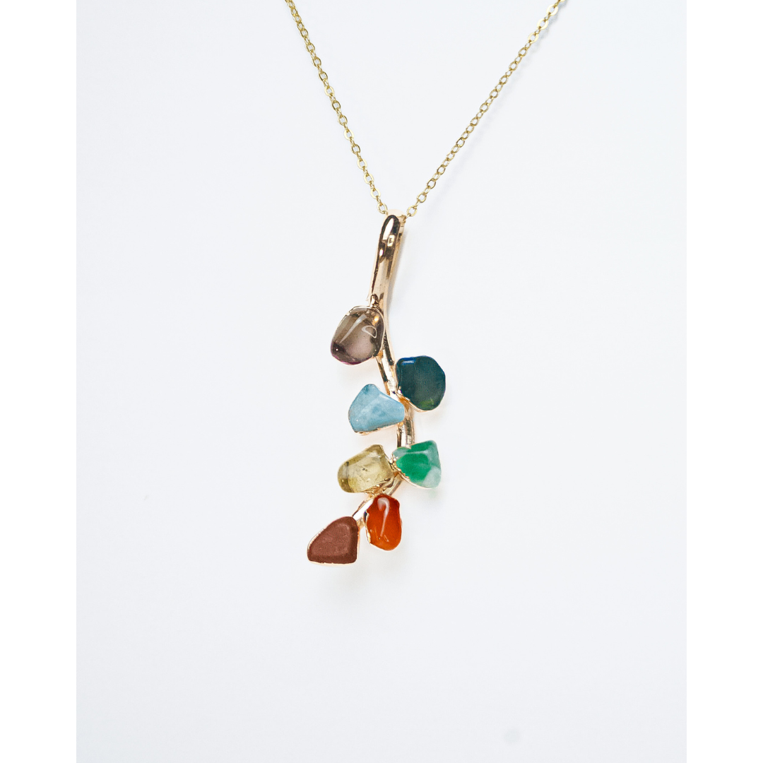 Pingente 7 Chakras Folha Banho Ouro 24k