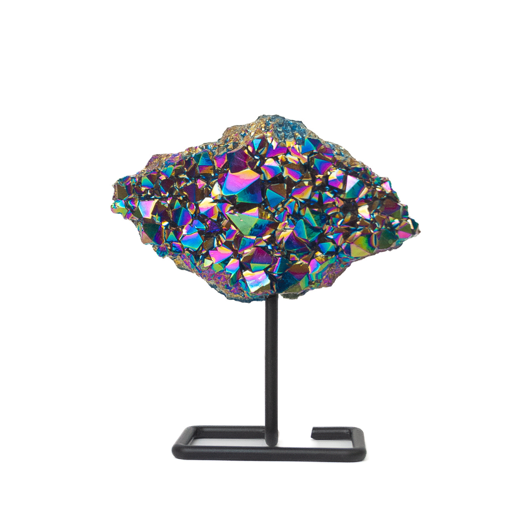 Drusa Titânio Rainbow Com Base De Metal Preta 289 Gramas