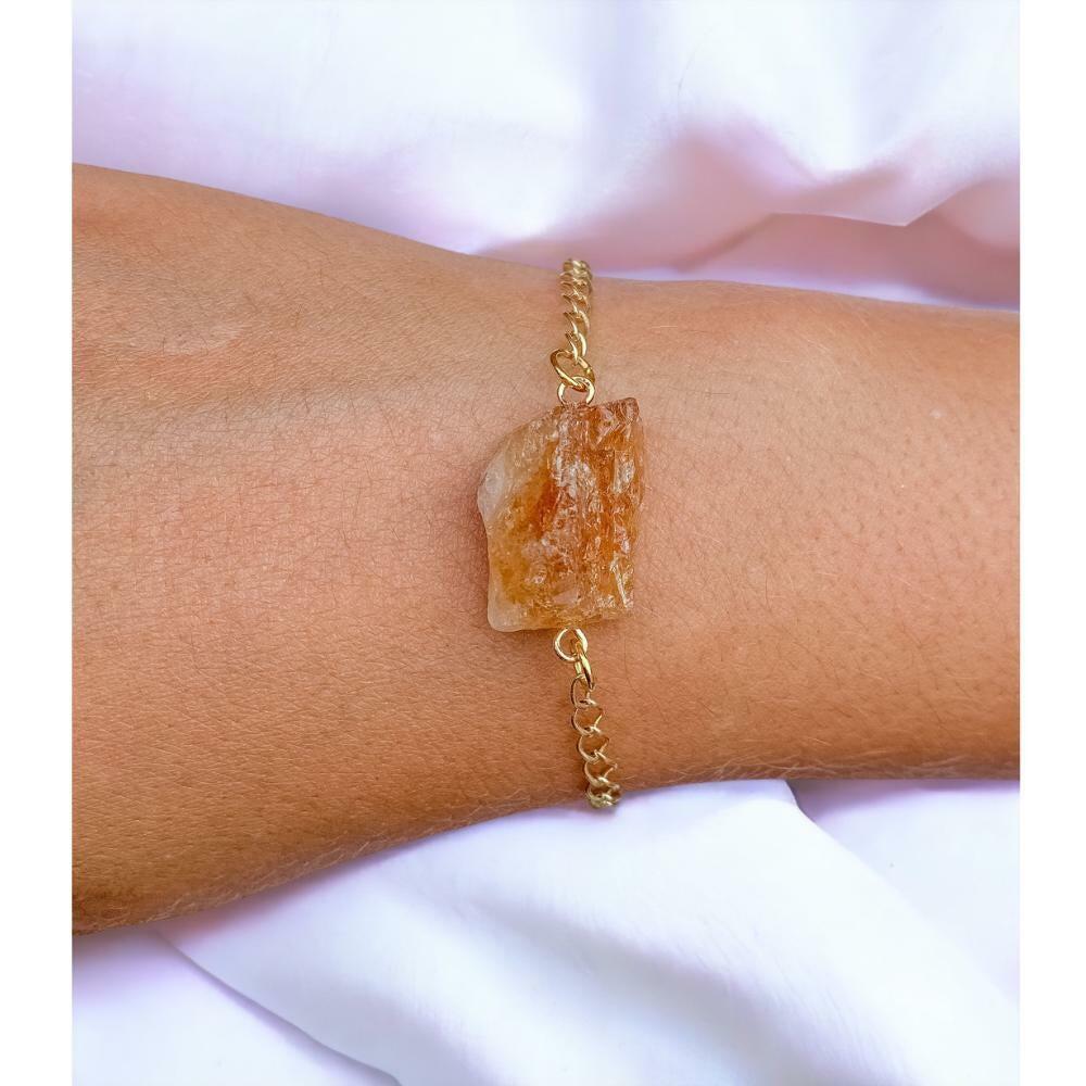 Pulseira de Citrino Bruto com banho em ouro 24k