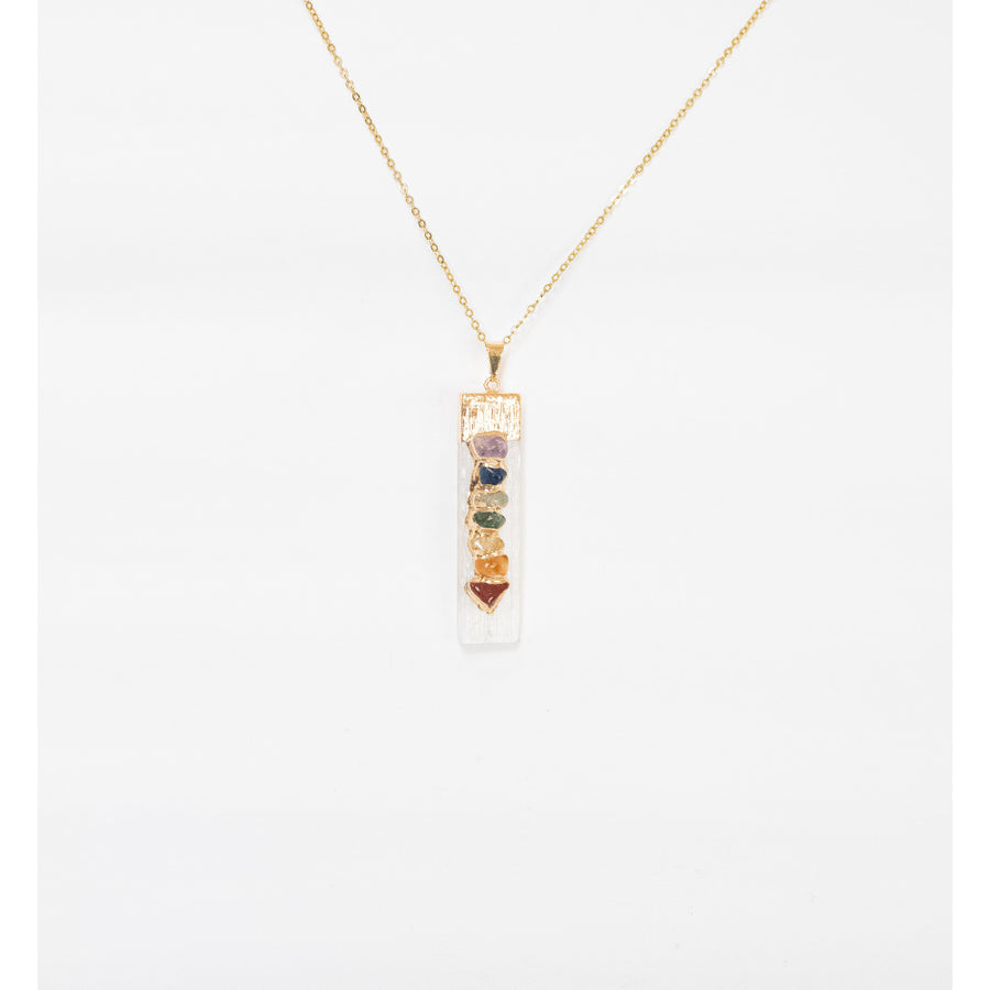 Pingente de Selenita + Pedras dos 7 Chakras com banho Ouro