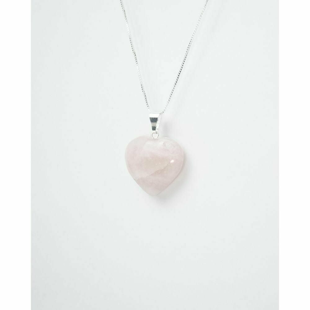 Pingente Quartzo Rosa Coração com pino banhado Prata