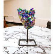 Drusa Titânio Rainbow Com Base De Metal Preta 268 Gramas