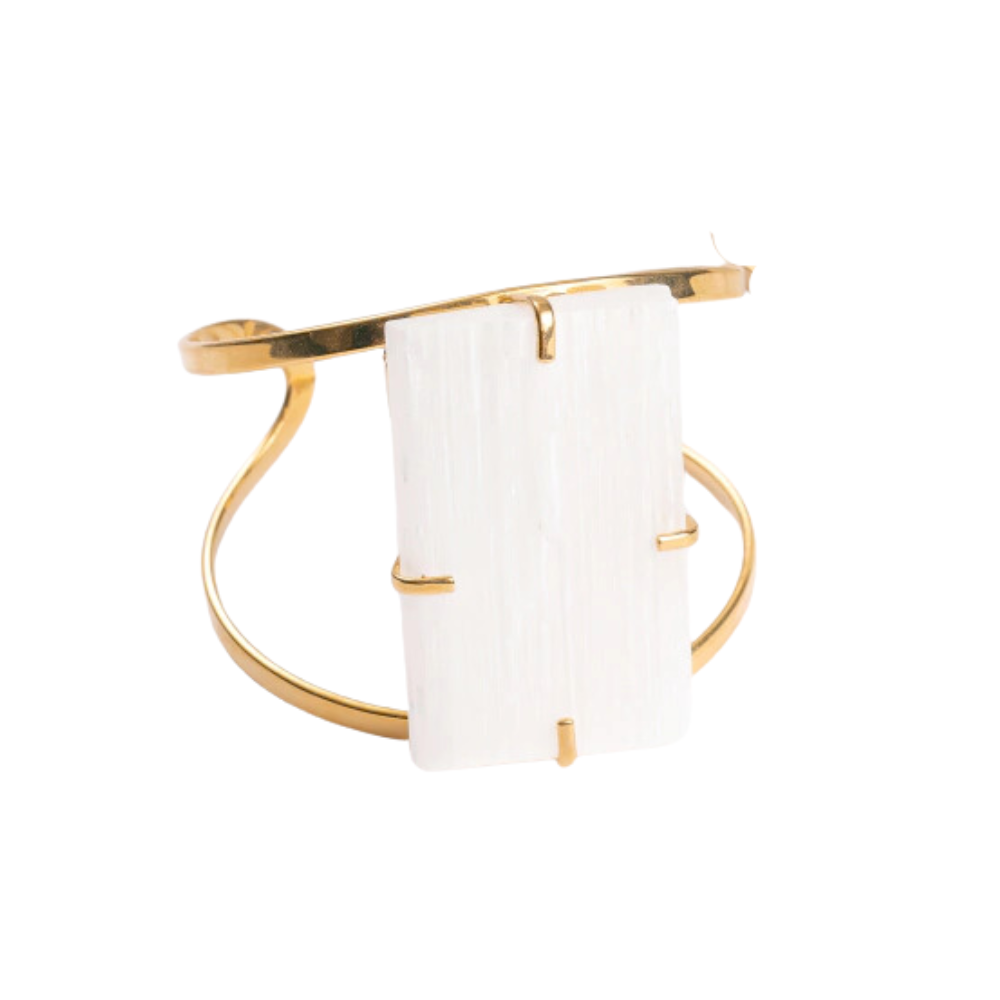 Bracelete Selenita Bruta Banho Ouro