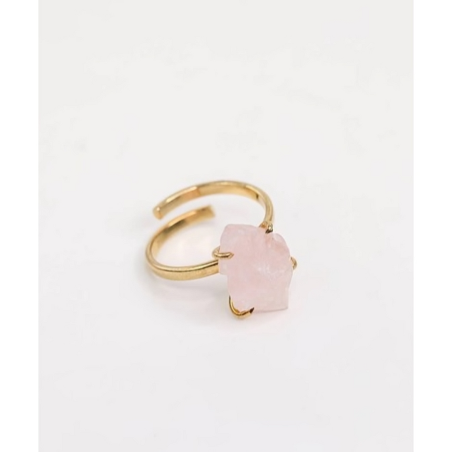 Anel Quartzo Rosa Ajustavel Banho Ouro