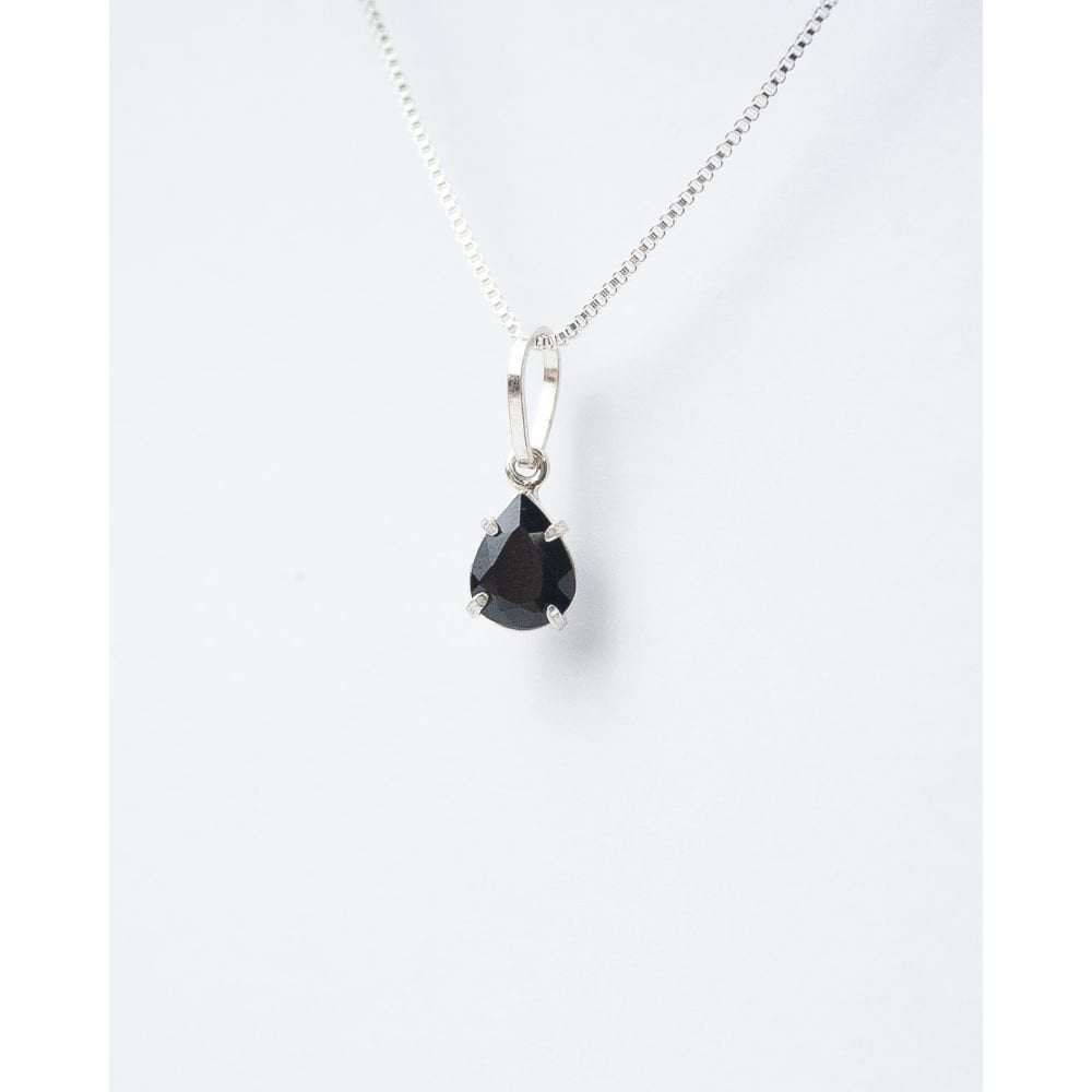 Colar Turmalina Negra Natural Lapidado Prata 925