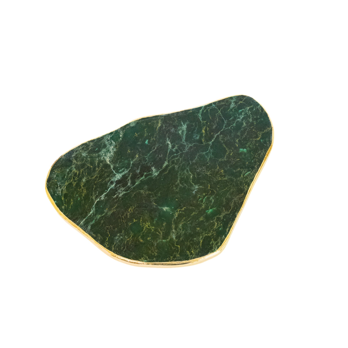 Chapa de Pedra Jade Polida Natural com Borda Banho Ouro 24k 1,716 kg