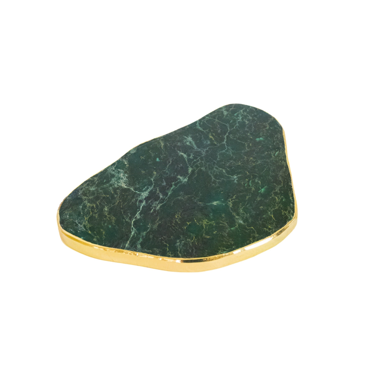 Chapa de Pedra Jade Polida Natural com Borda Banho Ouro 24k 1,716 kg