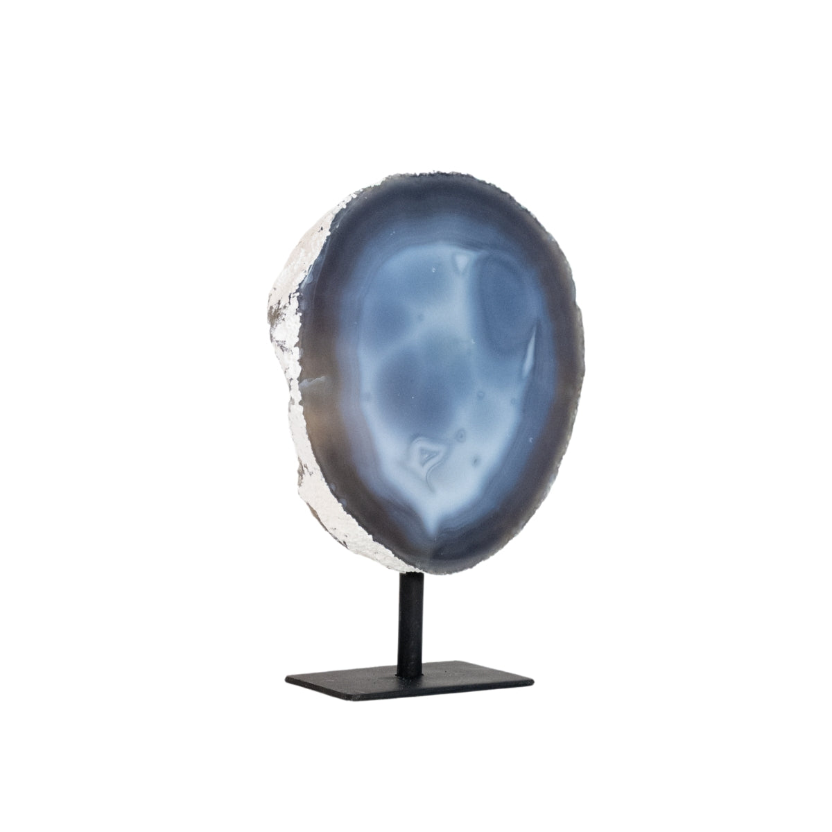 Chapa de Ágata Azul Natural Polida na Base Metal Preto 1,210 kg