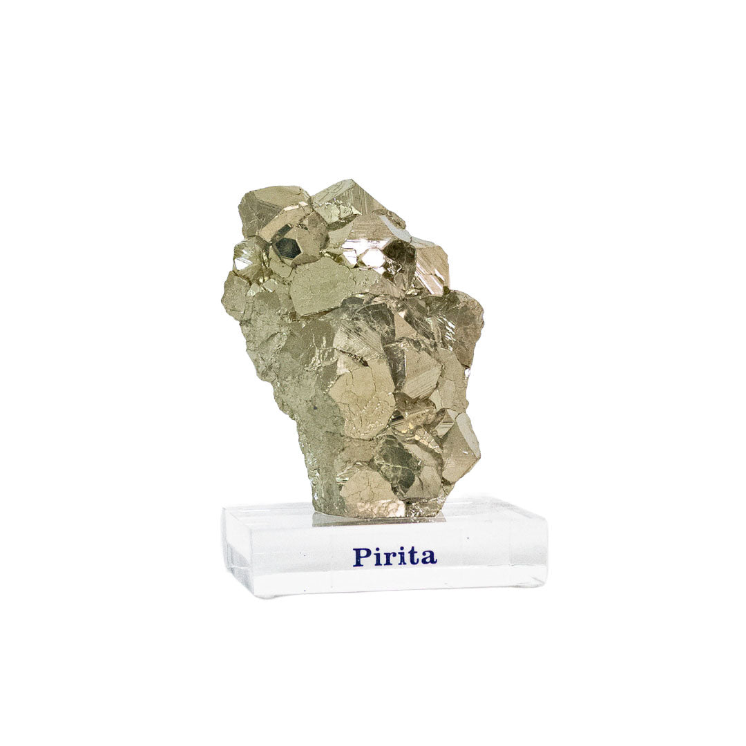 Pedra Pirita Cúbica de Navajun Espanha na Base Acrílica 848 gramas (coleção)