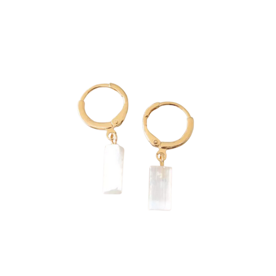 Brinco Piercing Argola Selenita Branca Bruta Banho Ouro