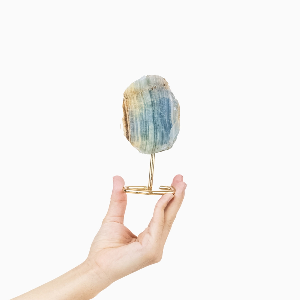 Ônix Azul Cielo Semi Polido na Base Metal Banho Ouro Dourado 440 a 600 gramas