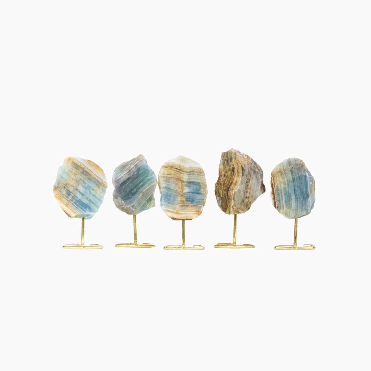 Ônix Azul Cielo Semi Polido na Base Metal Banho Ouro Dourado 440 a 600 gramas