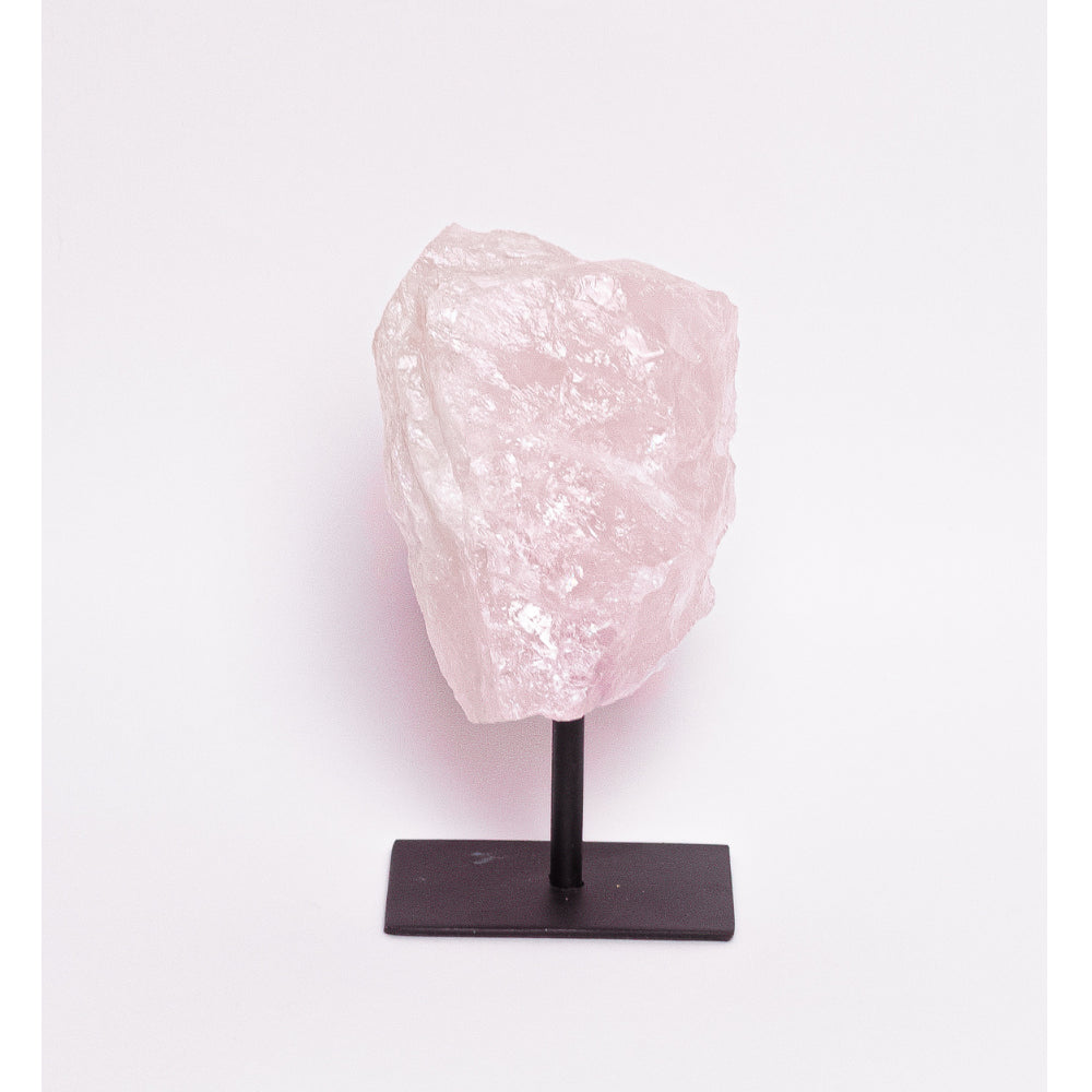 Quartzo Rosa Bruto Grande Na Base De Metal
