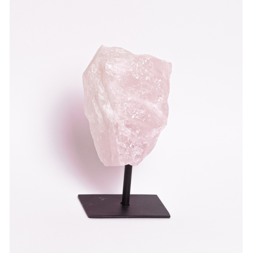 Quartzo Rosa Bruto Grande Na Base De Metal