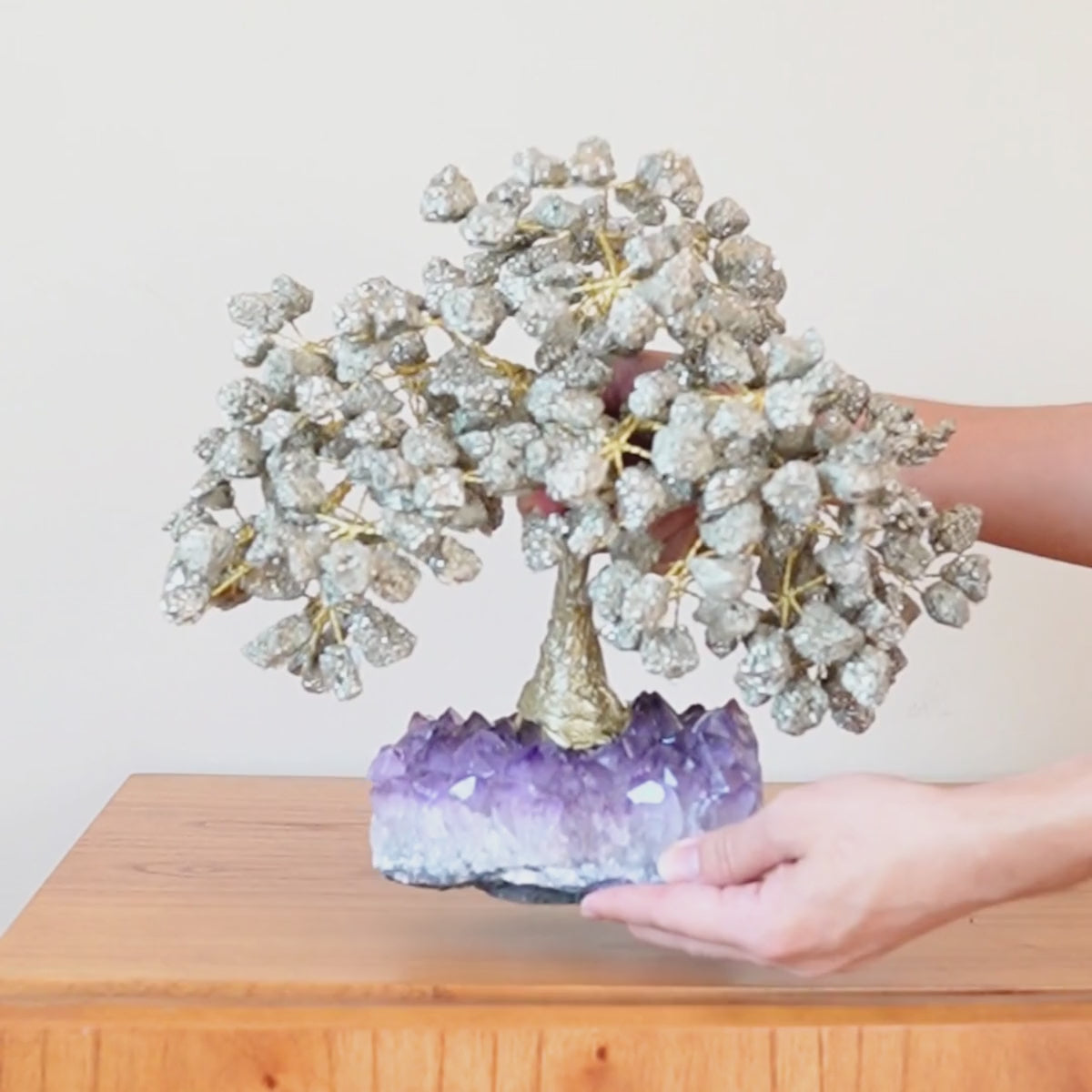 Carregar vídeo: Árvore Prosperidade Pedra Pirita na Base Drusa Ametista Grande 5,100 kg