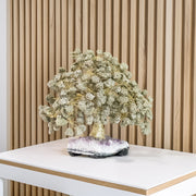 Árvore Prosperidade Pedra Pirita na Base Drusa Ametista Grande 3,700 kg