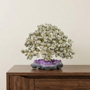 Árvore Prosperidade Pedra Pirita na Base Drusa Ametista Grande 4,033 kg