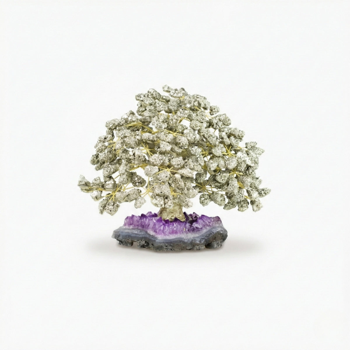 Árvore Prosperidade Pedra Pirita na Base Drusa Ametista Grande 4,033 kg