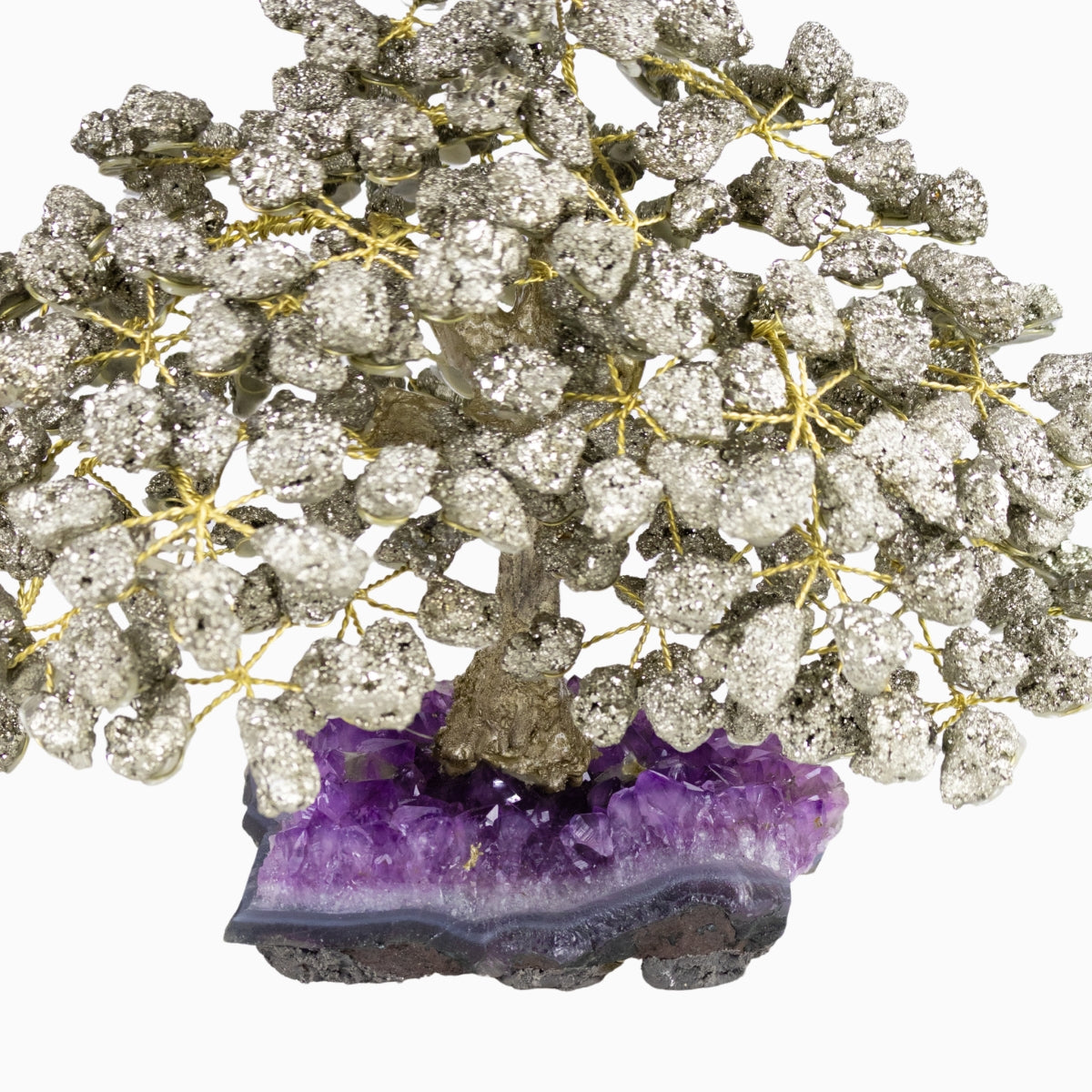 Árvore Prosperidade Pedra Pirita na Base Drusa Ametista Grande 4,033 kg